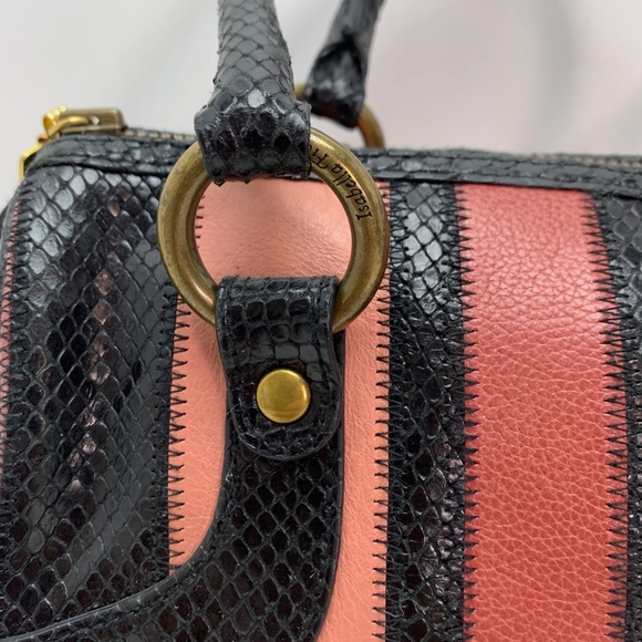 ISABELLA FIORE Leather Pink Black Handbag Purse - Picture 9 of 14